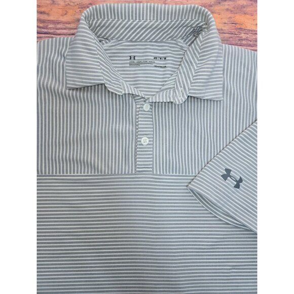 Under Armour Mens HeatGear Polo Medium Loose Fit Striped Gray - Picture 4 of 7